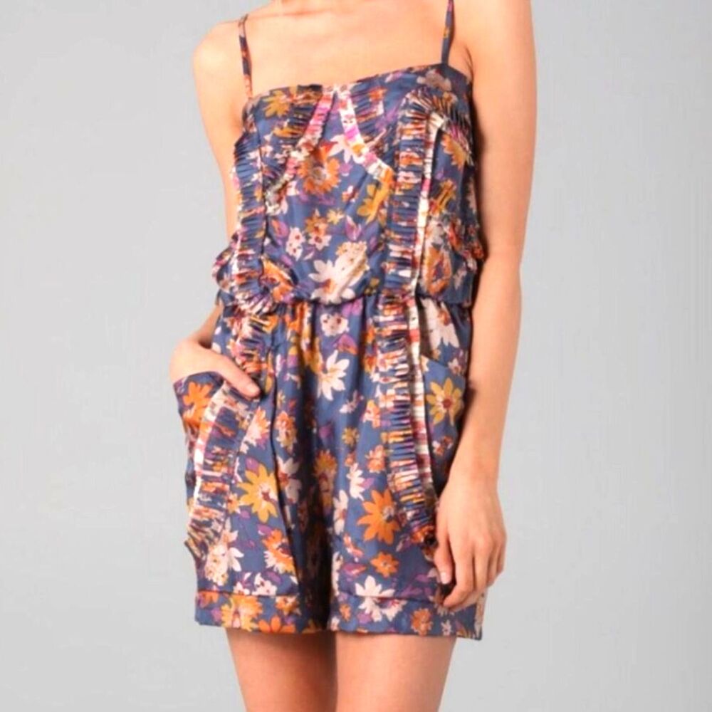 Sachin Babi Silk Floral Rory Romper S 2 4 Ruffle Plisse Wildflower Playsuit VTG